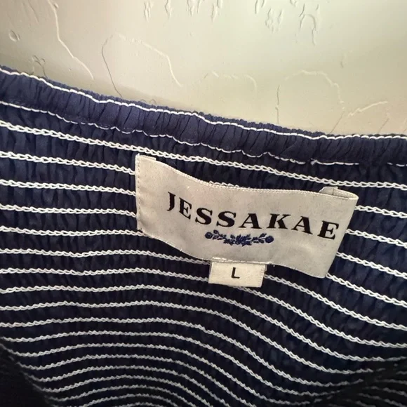 Jessa Kae Helen smocked blue dress with smocked bodice and scalloped sleeves l - Picture 4 of 5